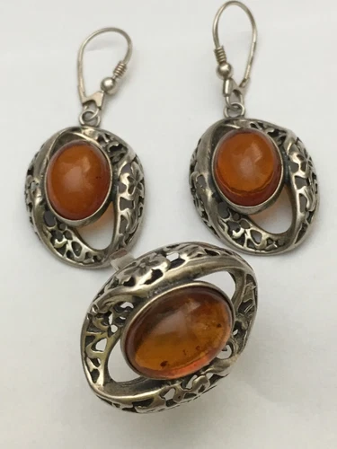 Vintage Russian Set Earrings Ring Sterling Silver 925, Women's Jewelry 17,8 gr