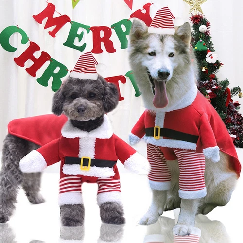 Pet Dog Cat Puppy Christmas Costume Santa Claus Cosplay Fancy Dress Clothes UK - Picture 1 of 13