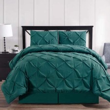 GoLinens Teal Oxford Double Needle Luxury Soft Pinch Pleated Comforter Set