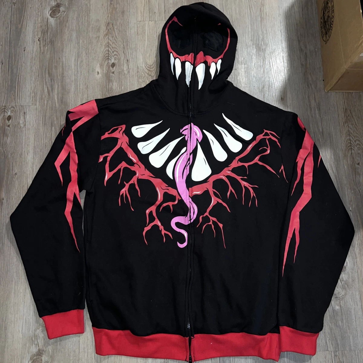 WWE x Finn Balor Demon Full Face Zip Mask Venom Hoodie Jacket Sweater Size  XXL