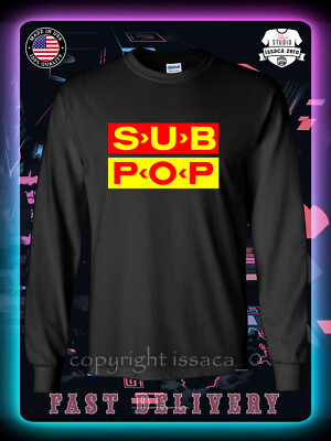 New Tee-Shirt Sub Pop Records Logo Men's Long Sleeve American issaca T-Shirt