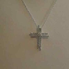 0.80Ct Round Cut VVS1/D Diamond Cross Pendant 14K White Gold Finish Free Chain