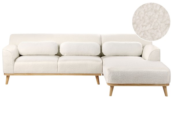 3-Sitzer Ecksofa L-Form Bouclé Weiß Mit Chaiselongue Links Mehrere Kissen Simos-image