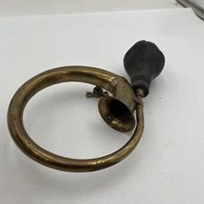 Vintage Brass Car Horn Bad Bulb French Curl Curved W/ Mounting Bracket