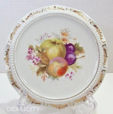 ANTIQUE CARL TIELSCH FRUIT & FLORAL GOLD TRIM FLUTED 6 3/4" TEA TILE/TRIVET ɛʁ