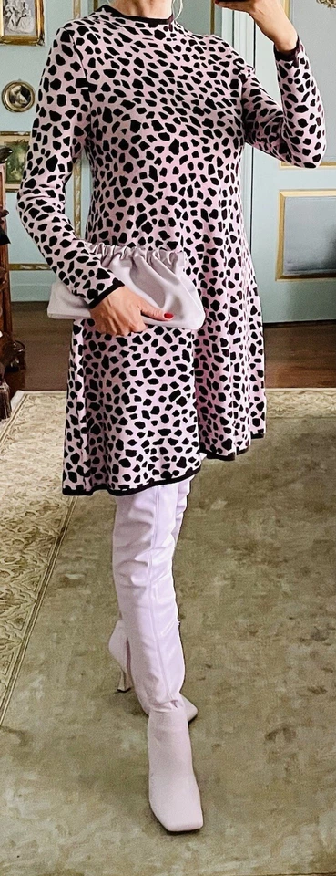 Nuevo con etiquetas Vestido Suéter Ann Taylor Rosa Negro Guepardo Talla S