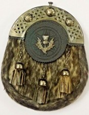 RI SCOTTISH KILT SPORAN SEAL SKIN WITH 3 CHAIN TASSELS