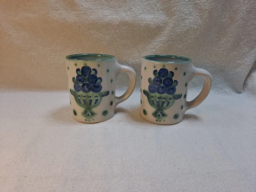 2 Vintage M. A. Hadley Blueberry Bouquet Pottery  Coffee Mugs
