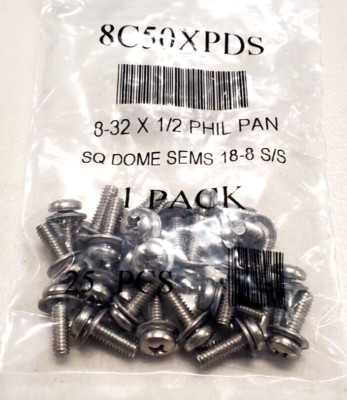 New 8-32 x 1/2'' Phillips Pan Head MS, Square Dome Sems, 18-8 Stainless (25ea)