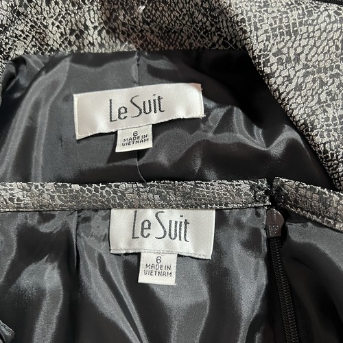 KASPER Polyester Lined Skirt Suit Size 6 Black Silver Shawl Collar Timeless New - Picture 9 of 9