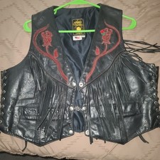 VINTAGE Black Leather Roses Vest