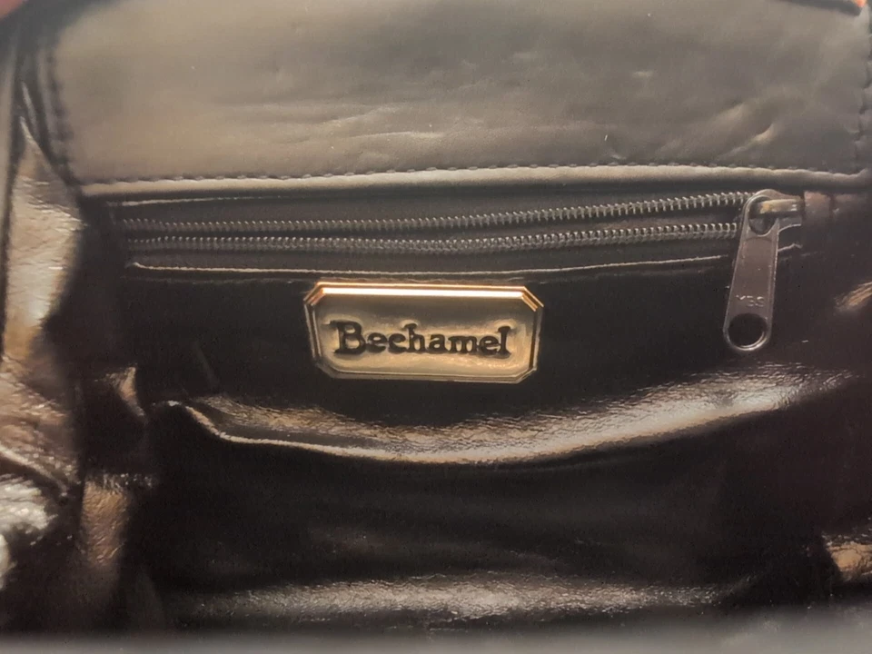 VTG BECHAMEL BLACK LAMBSKIN QUILTED LEATHER CROSS BODY BAG w/ GOLD CHAIN STRAP - Image 3 of 4