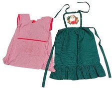 Lot 2 Vintage Full Aprons With Pockets One Red Checked, One Christmas Quilted