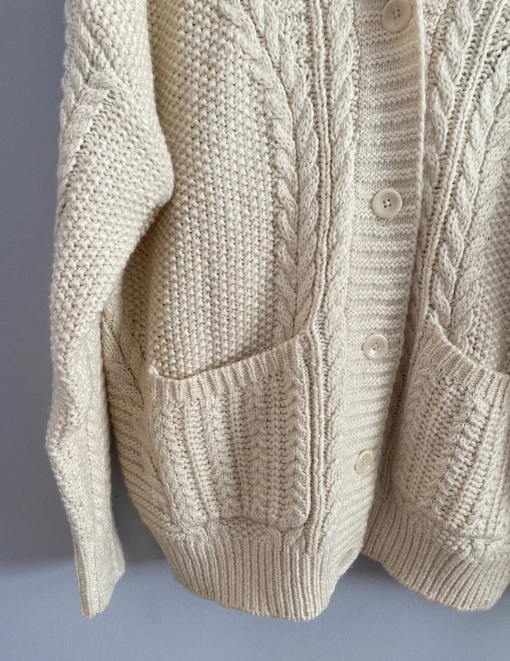Cárdigan Sundance Tejido con Cable Suéter Marfil Cuello en V Algodón Lana Bolsillos Talla L Foto 3 de 4