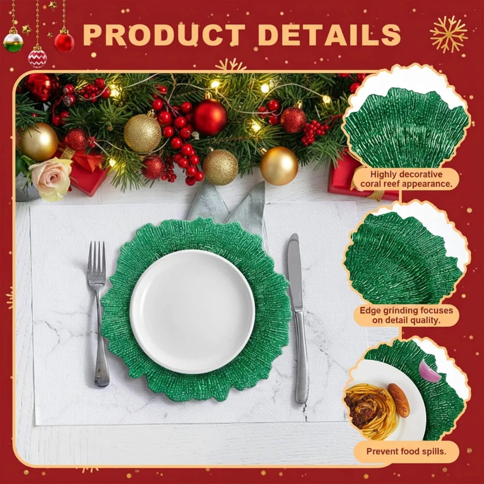 24 шт. Рождественские Рифовые Зарядные Пластины Оптом 13 дюймов Пластиковые Круглые Красно-зеленые Грубые - Изображение 3 из 4