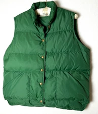 LL Bean Womens L Vintage 1970's Dark Green Goose Down Puffer Vest  Freeport Or.