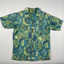 Vintage Royal Hawaiian Shirt Mens Small Green Blue Aloha Hawaii Loop Collar 60s