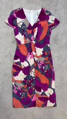 Fenn Wright Manson Silk Dress Womens Patterned Pink Midi cap sleeve UK Size 8 - Image 1 of 4