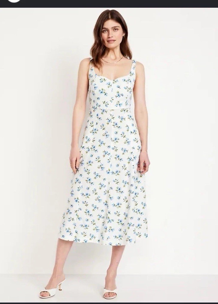 Old Navy Women’s 2X Floral Linen Blend Smocked Back Midi Dress Cottagecore Boho