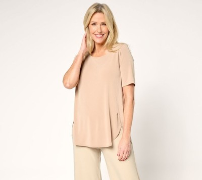 Susan Graver Women's Top Plus Sz 1X Essentials Liquid Knit Tunic Brown A352184