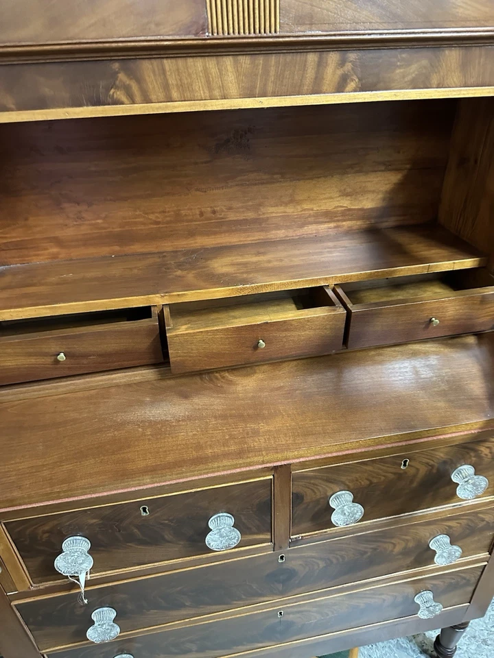 Perillas de vidrio antiguas de escritorio del secretario federal inglés-estadounidense del siglo XVIII Foto 4 de 4