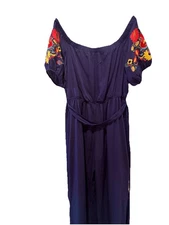 VA VA BY JOY HAN Blue Boho Floral Off The Shoulder Jumpsuit | Large