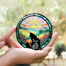 Personalized Cat Portrait Glass Suncatcher Memorial Pet Loss Gift