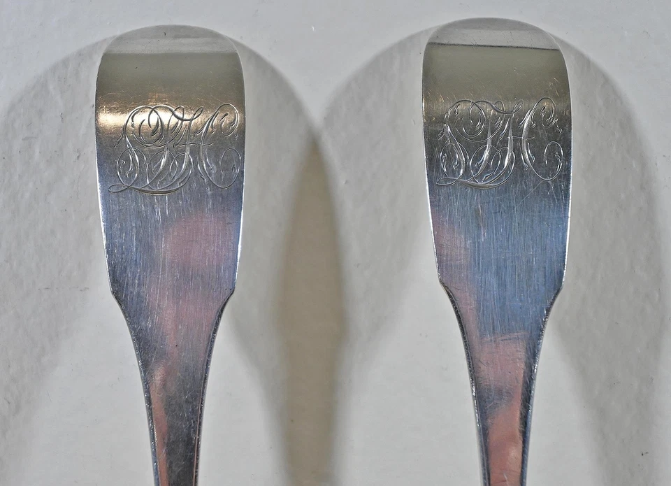 Wm. Cucharas para servir monedas SEAL de plata, mango de violín, 1810-1822 Foto 2 de 4