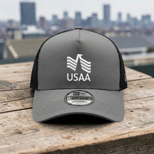 USAA Embroidered Logo Trucker Hat Gray Black Mesh Adjustable Cap