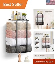 Towel Racks for Bathroom Towel Holder with Shelf  6 Hooks Wall Mounted Towel...
