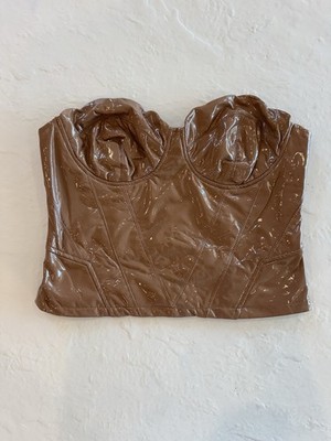 Fashion Nova Mocha Latex Stunner Corset Size M