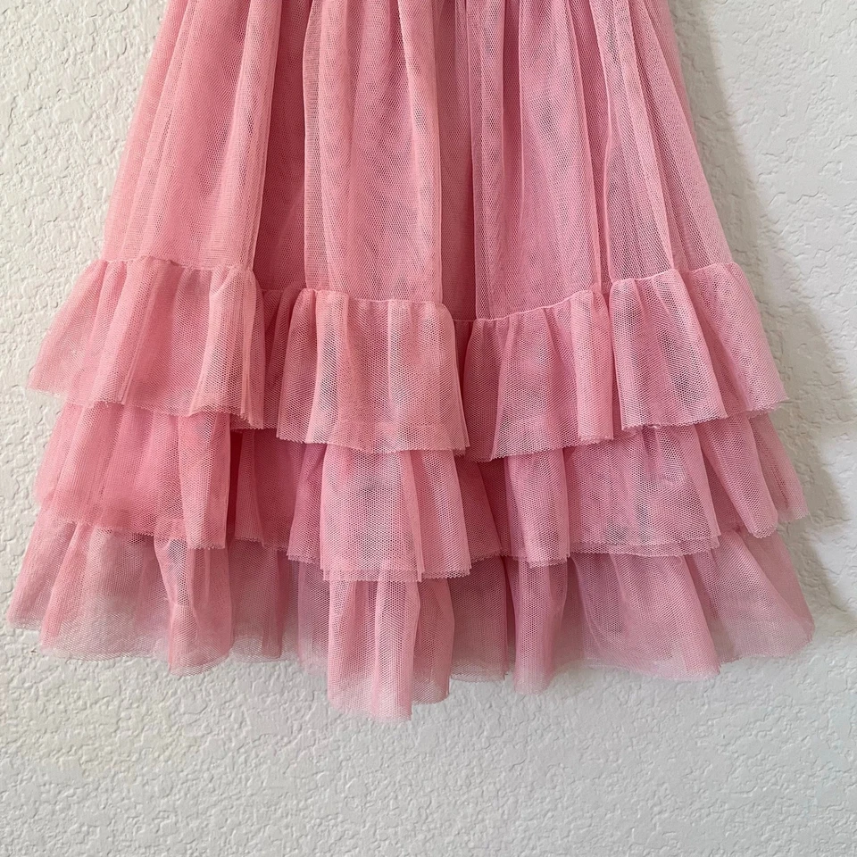 Vestido de fiesta Mae Li Rose para niñas 4T rosa con volantes en capas de tul sin mangas pulóver Foto 2 de 4