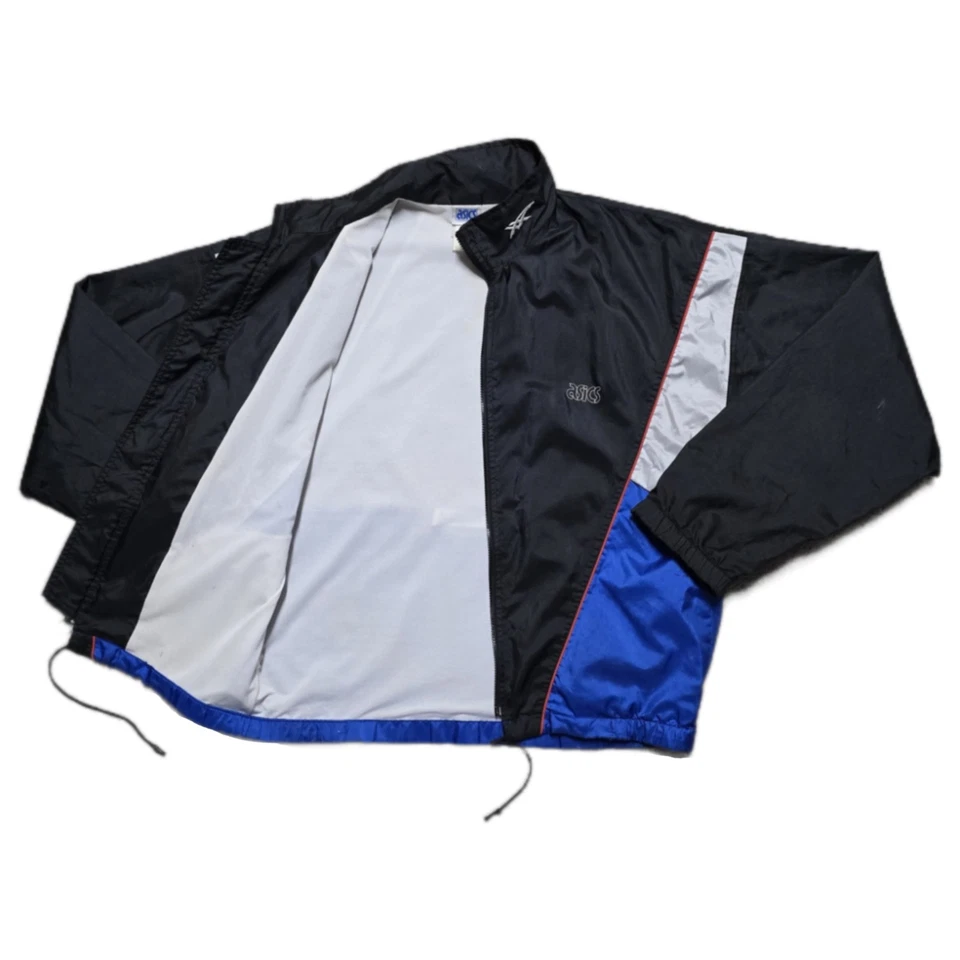 Vintage Asics Lined Windbreaker 90’s Black Blue Trim Mens Large - Image 2 of 4