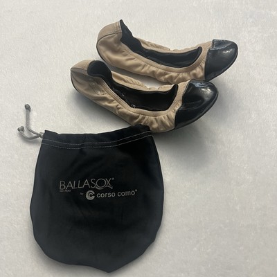 Ballasox Corso Como Shoes Foldable Ballet Flats Black Nude Lightweight Size 8