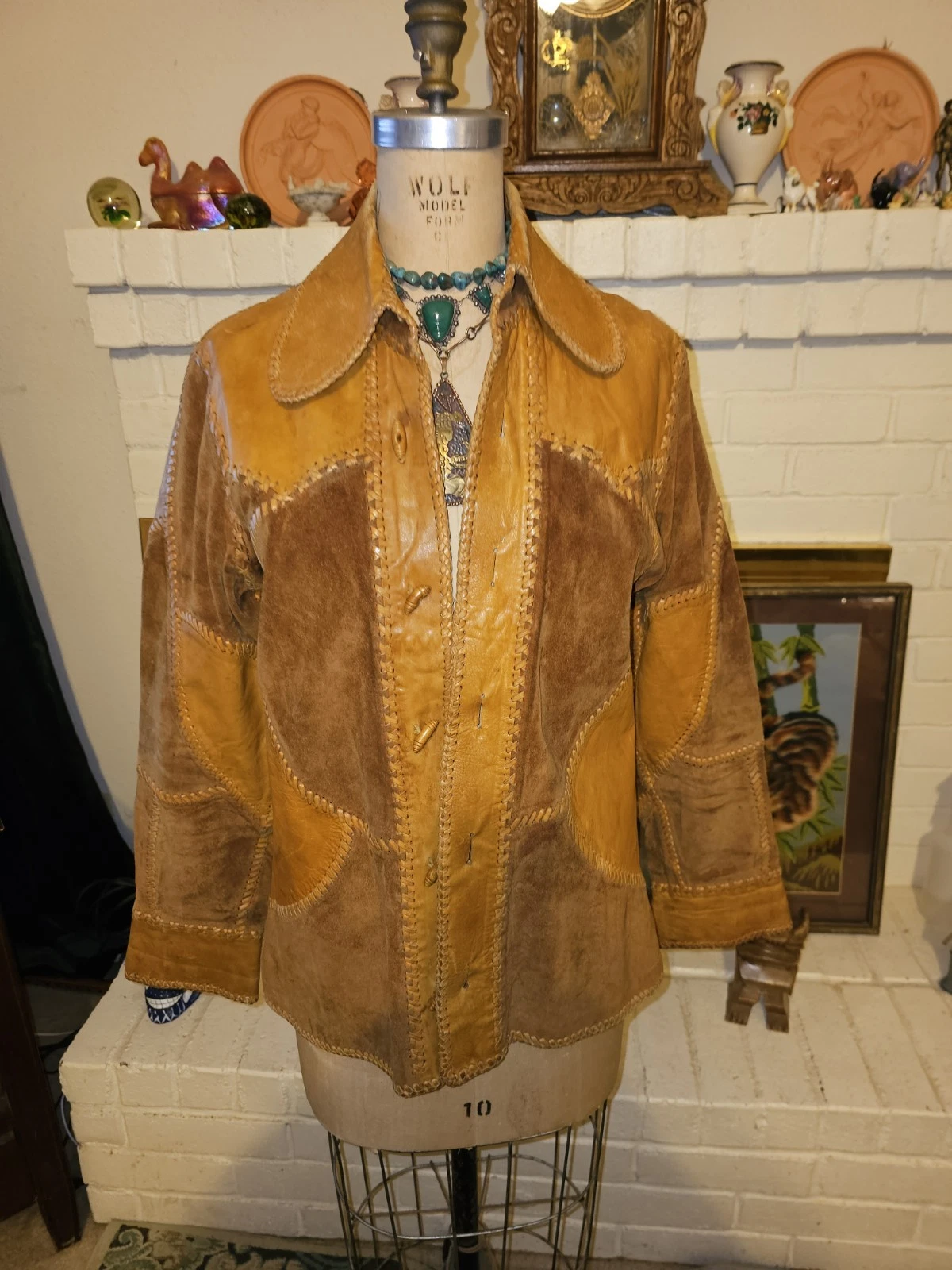 70's Hand~Made Leather Patchwork Rockn' Roll Jacket Vintage Hippie Boho 36"- 38" image 3