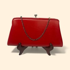 1960s Vintage Red Patent Leather Clutch Purse with Chain Handle  Mid Century