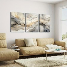 3pcs Wood Frame Canvas Print Decorative Painting, Ink Style Decoration, Neutral