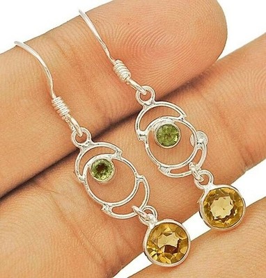 Natürliche goldene Citrin 925 massiv Sterlingsilber Ohrringe 1 1/2'' lang @B16-7