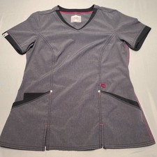 Scrubstar Active Scrub Top Womens Small Gray Pink V-Neck Short Sleeve Utility