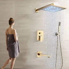 Shower Faucet Set W/Mixer Valve Kit 12'' Gold Rainfall Shower Head Combo System
