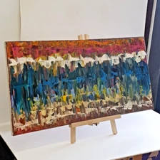 Original Abstract Colorful (See Vid) Acrylic Painting Canvas 12x24
