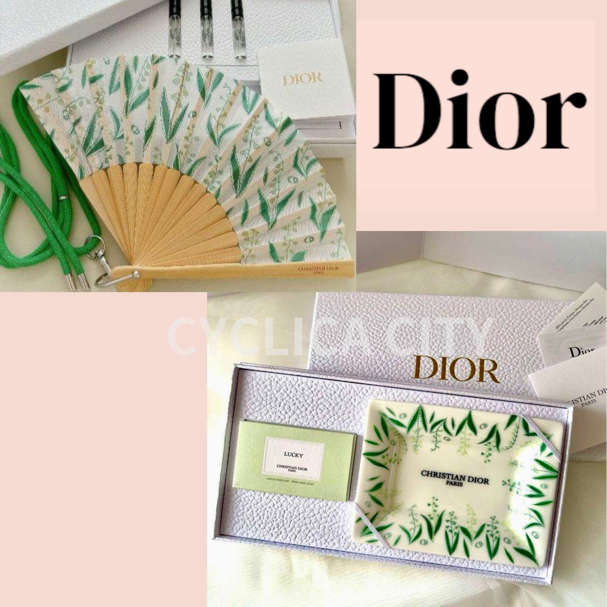 Christian Dior Maison Lucky Folding Fan w/Strap Perfume & Soap