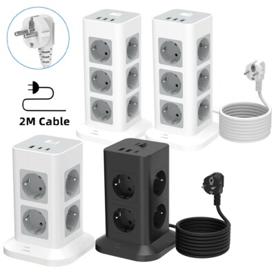 Steckdosenleiste Tower 8-12 Steckdosen USB C Mehrfachsteckdose für Zuhause Büro
