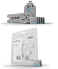 Lindy USB Port Blocker Pack of 4 with Key - 10 Pack Expansion Available Blue
