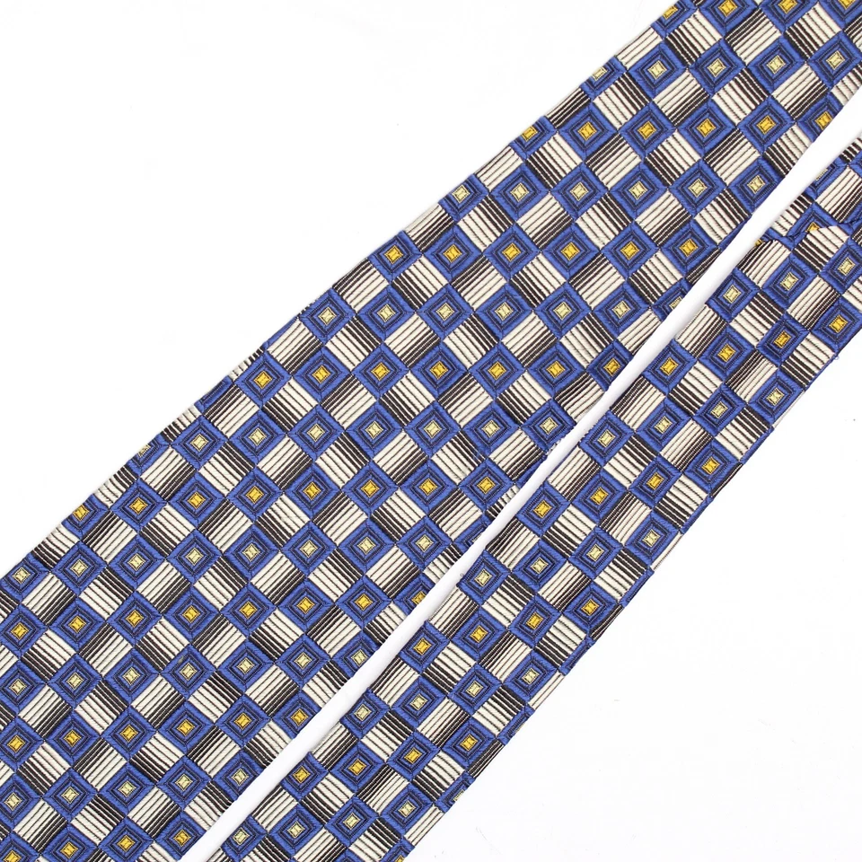 Corbata tejida a cuadros a cuadros azul plata gris dorado Tino Cosma para hombre Italia Foto 3 de 4