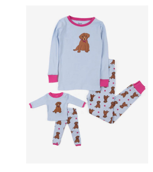 Leveret Matching Girl and Doll Blue & Pink Cotton Puppy Pajamas - 10-12 Years