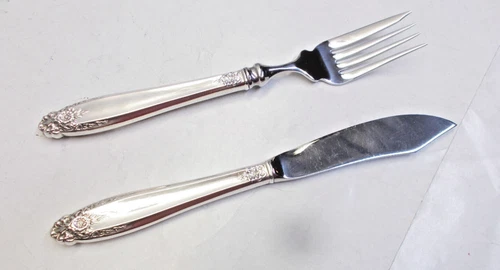 PRELUDE STERLING SILVER LARGE INDIVIDUAL FISH FORK & KNIFE-1939 ELEGANT INTERN.