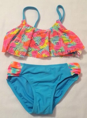 CIRCO Girls XS 4//5 Blue White Tie Dye 2 Pc Bikini Swimsuit Set