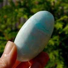 2.8" Caribbean Blue Calcite Crystal Palm Stone, Pakistan