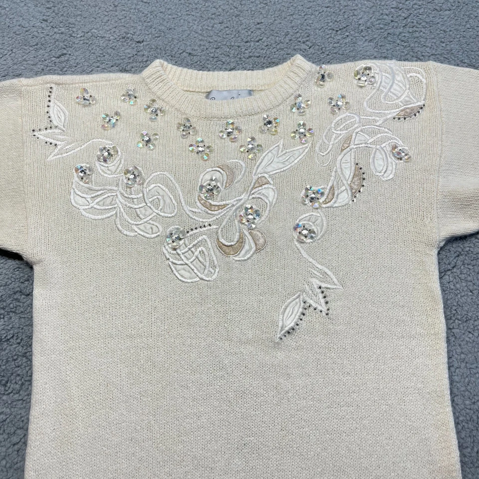 复古 Susan Bennett 毛衣连衣裙小号丝绸安哥拉串珠水晶刺绣 — 第 2/4 张图片